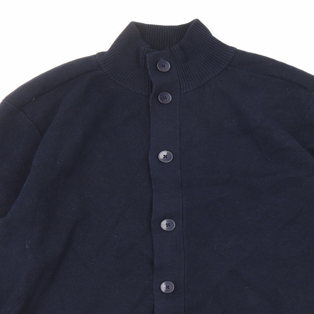 Marks and Spencer Mens Blue Mock Neck Acrylic Cardigan Jumper Size L Long Sleeve