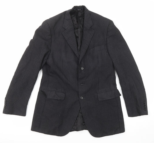 Aquascutum Mens Black Striped Wool Jacket Suit Jacket Size 40 Regular