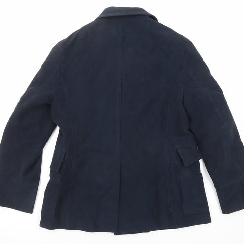 French Connection Mens Blue Pea Coat Coat Size L Button