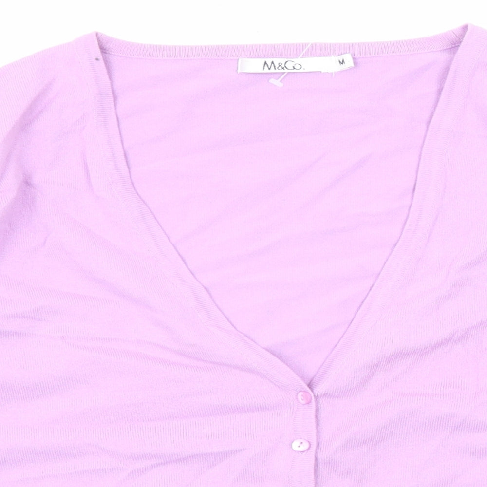 M&Co Womens Purple V-Neck Cotton Cardigan Jumper Size M