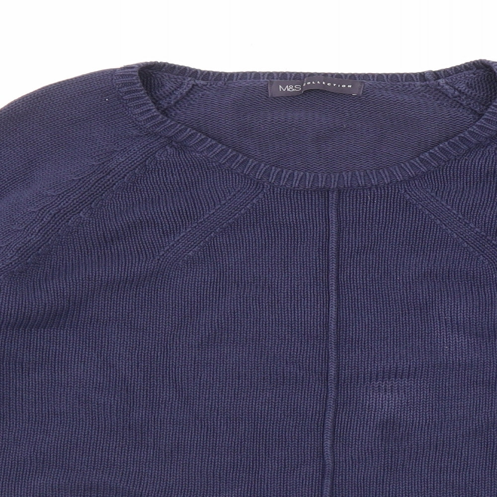 Marks and Spencer Womens Blue Round Neck Cotton Pullover Jumper Size 16