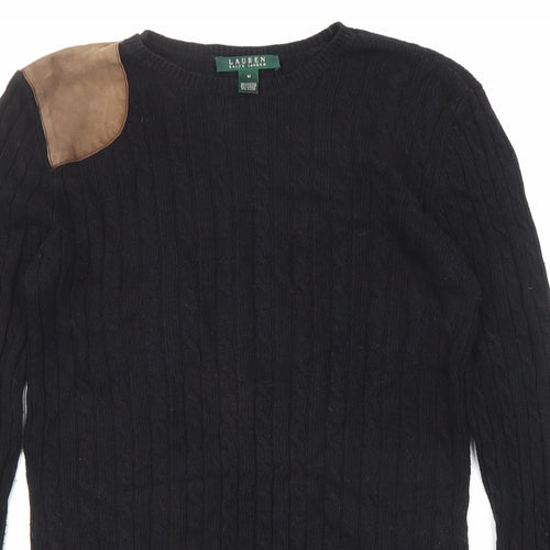 Ralph Lauren Mens Black Round Neck Cotton Pullover Jumper Size M Long Sleeve