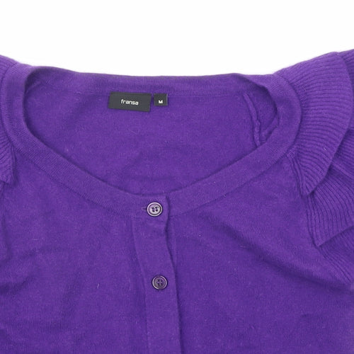 Fransa Womens Purple Round Neck Polyamide Cardigan Jumper Size M