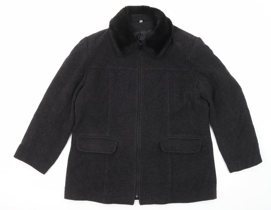 Bonmarché Womens Black Jacket Size 18 Zip - Faux Fur Collar