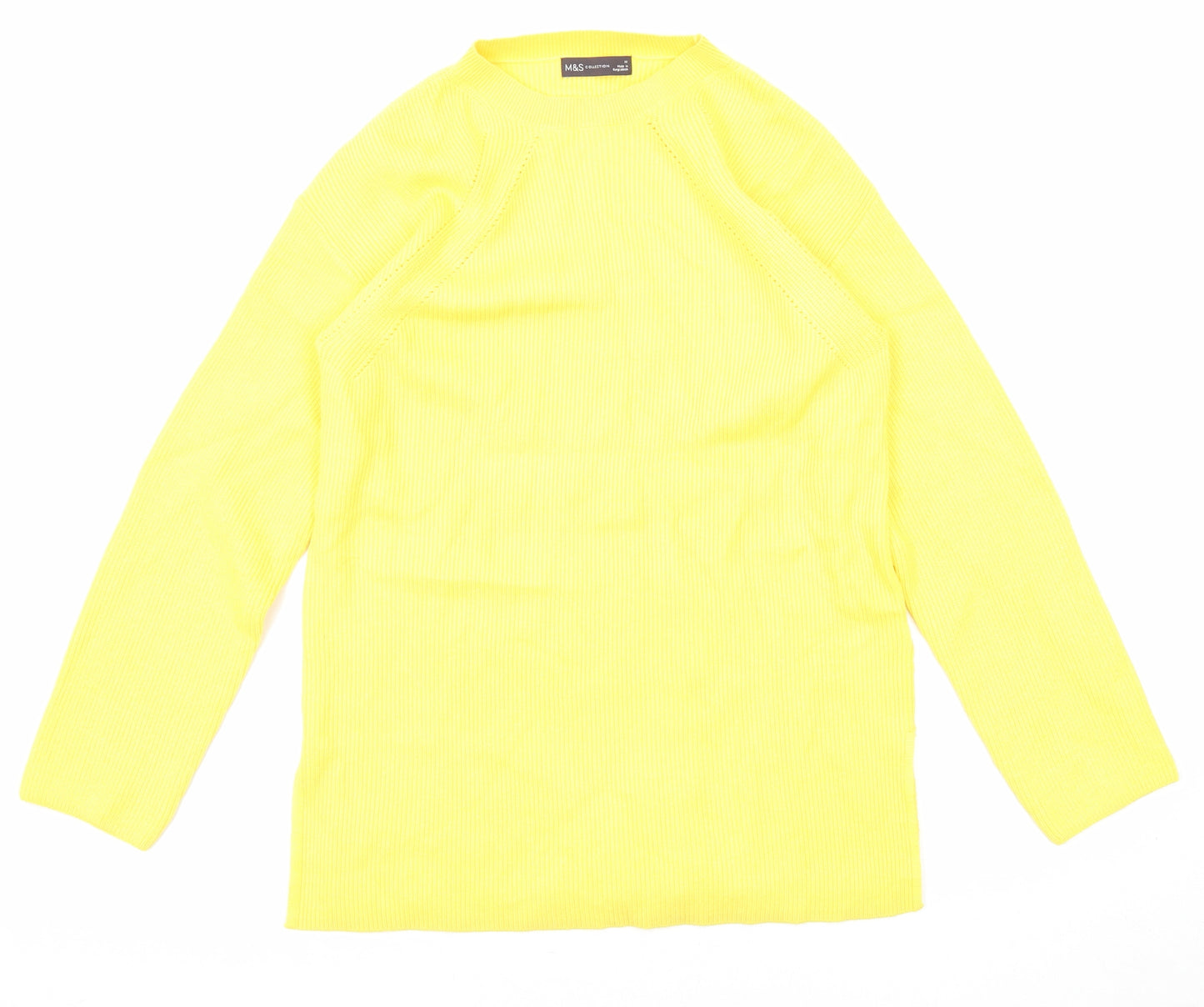 Marks and Spencer Womens Yellow Mock Neck Viscose Pullover Jumper Size M - Ribbed