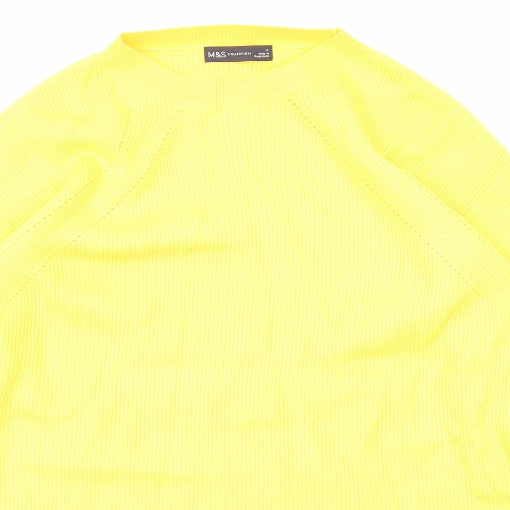 Marks and Spencer Womens Yellow Mock Neck Viscose Pullover Jumper Size M - Ribbed