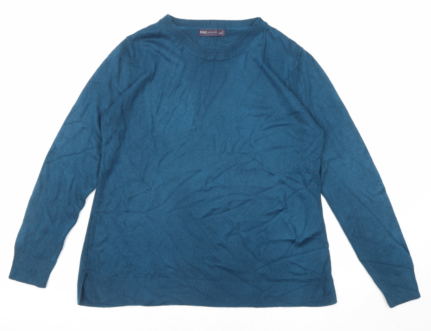 Marks and Spencer Womens Blue Crew Neck Acrylic Pullover Jumper Size 14