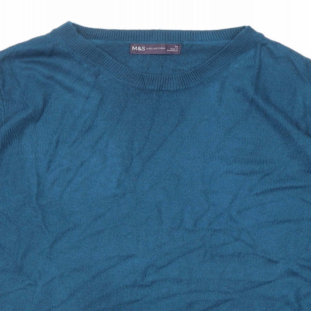 Marks and Spencer Womens Blue Crew Neck Acrylic Pullover Jumper Size 14