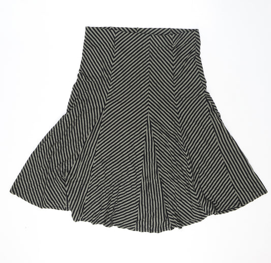 Marks and Spencer Womens Black Striped Viscose Swing Skirt Size 14