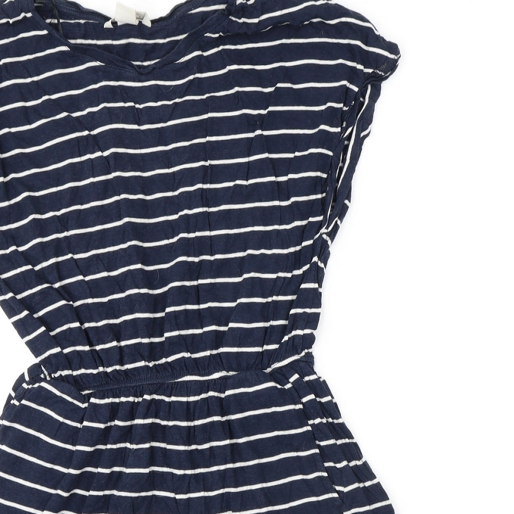 H&M Womens Blue Striped Cotton Mini Size M Round Neck Pullover