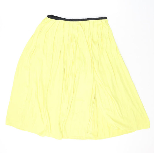 Zara Womens Yellow Polyester Pleated Skirt Size XS Zip