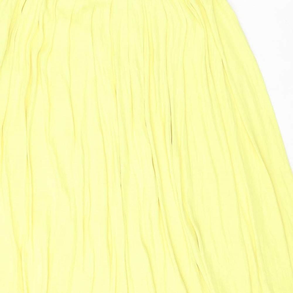 Zara Womens Yellow Polyester Pleated Skirt Size XS Zip