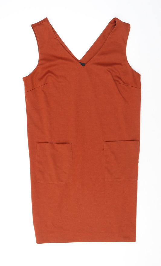 M&Co Womens Orange Polyester Tank Dress Size 12 V-Neck Pullover