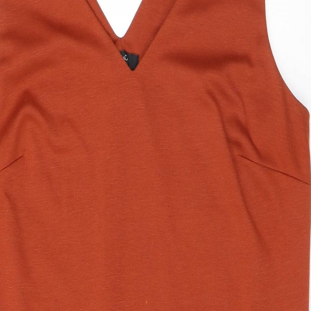 M&Co Womens Orange Polyester Tank Dress Size 12 V-Neck Pullover