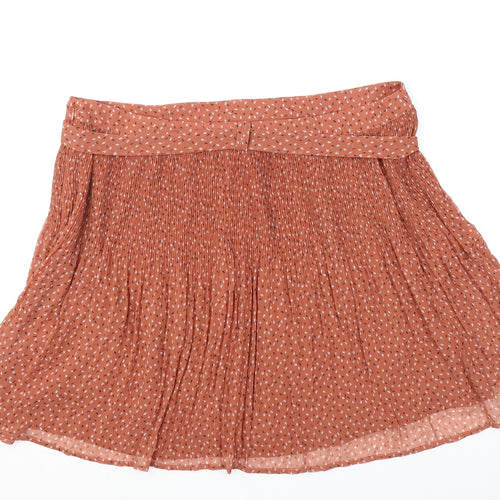 Fat Face Womens Orange Geometric Polyester Pleated Skirt Size 20 Zip - Belt included