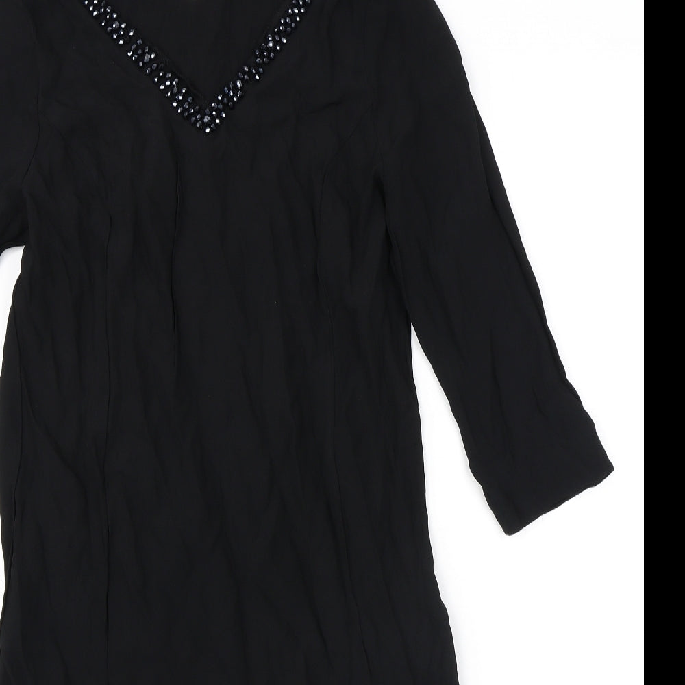 Monsoon Womens Black Viscose A-Line Size 10 V-Neck Pullover