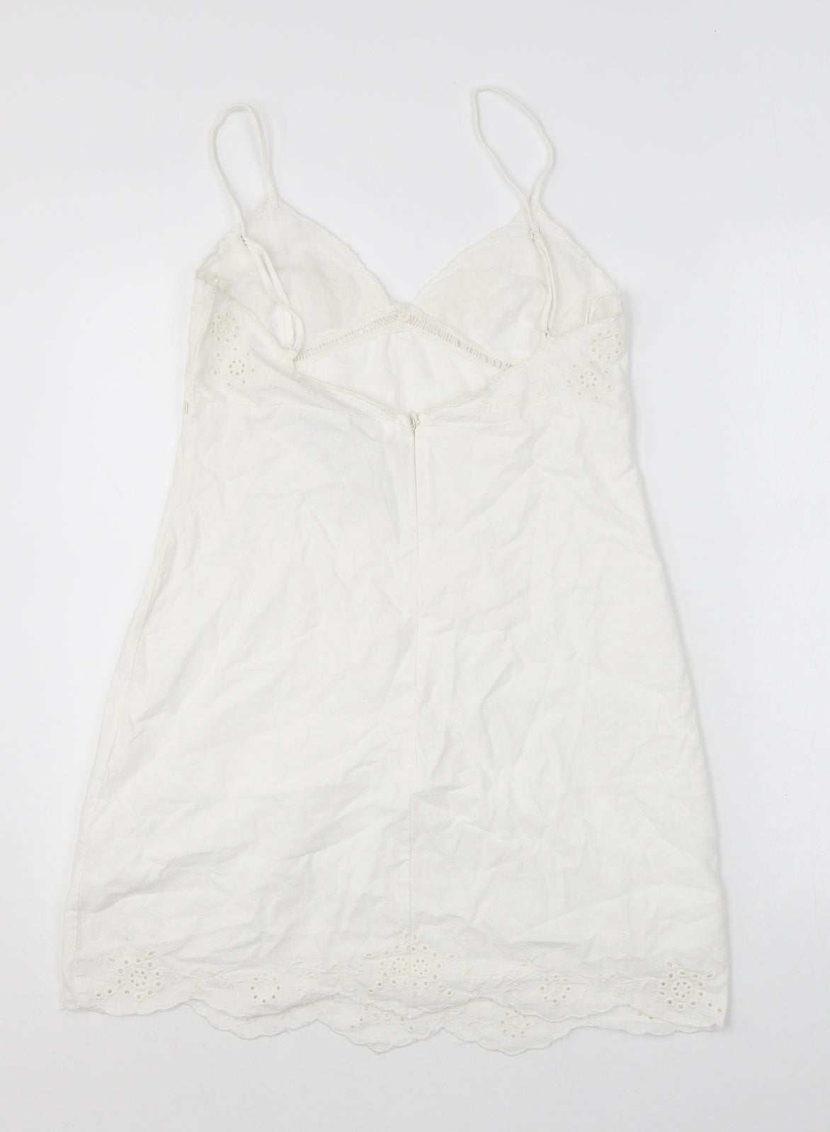 Zara Womens White Polyester Tank Dress Size M V-Neck Pullover - Broderie Anglaise