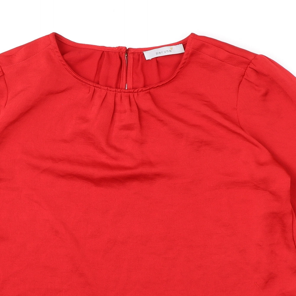 Per Una Womens Red Polyester Basic Blouse Size 10 Round Neck