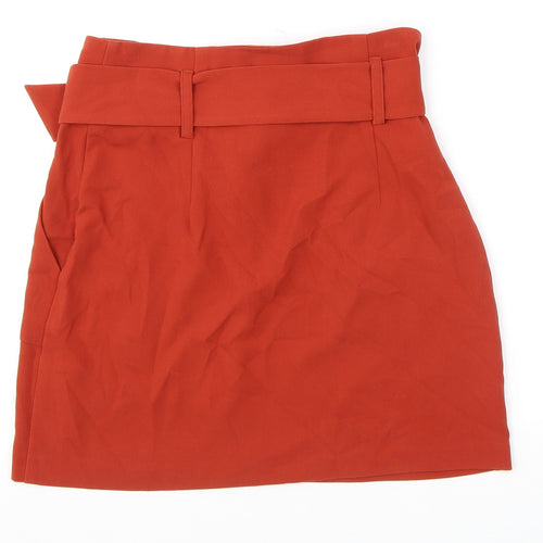 New Look Womens Orange Polyester A-Line Skirt Size 10 Zip - Belt included