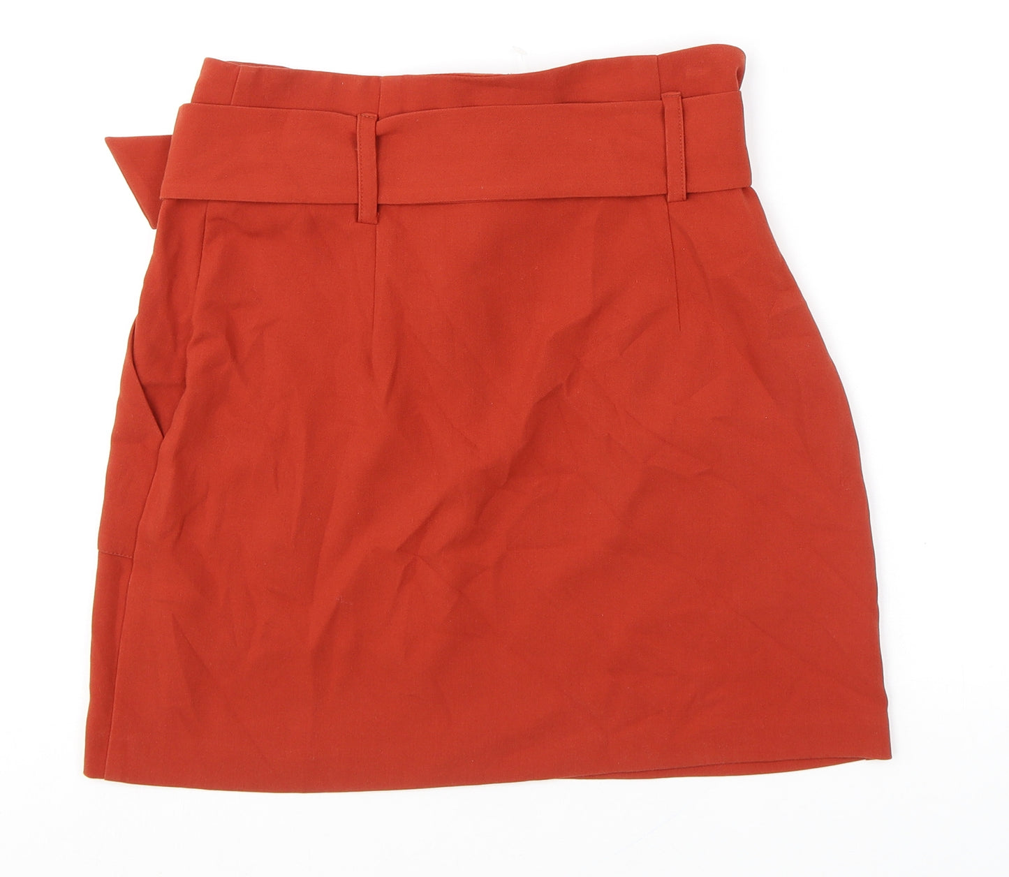 New Look Womens Orange Polyester A-Line Skirt Size 10 Zip - Belt included