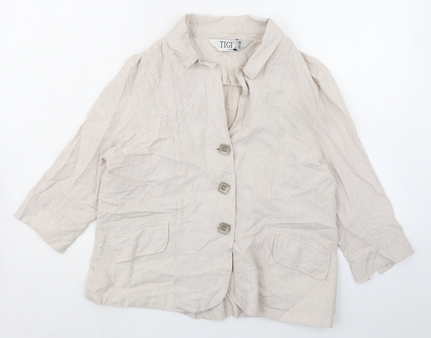TIGI Womens Beige Jacket Size 14 Button - Size 14-16
