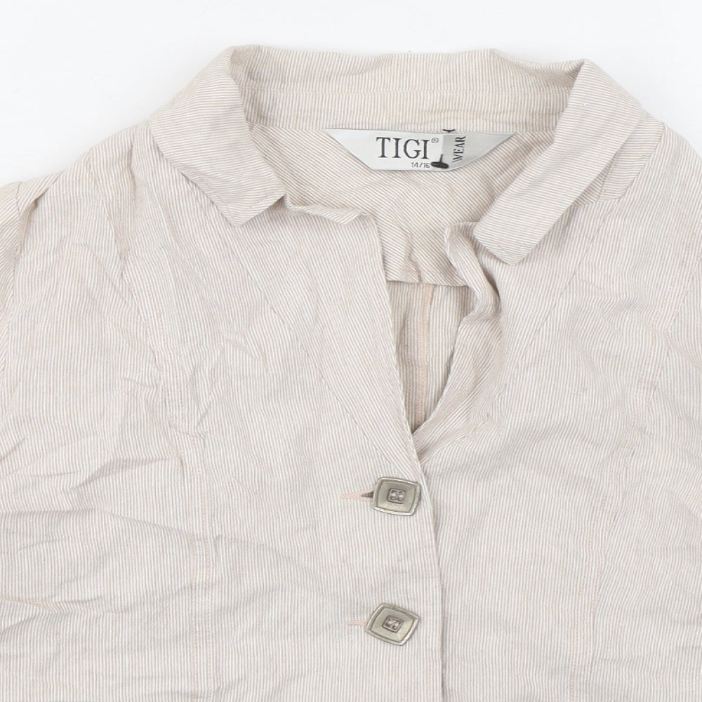 TIGI Womens Beige Jacket Size 14 Button - Size 14-16