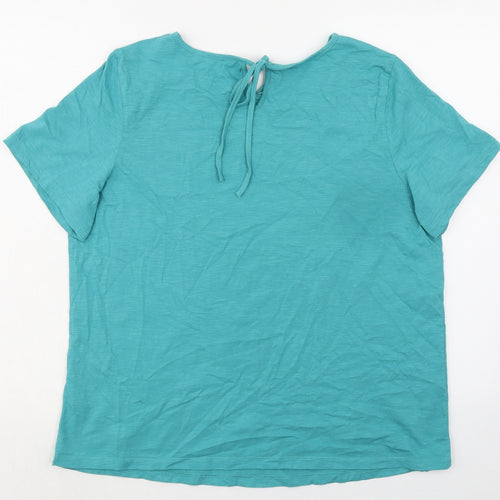 Bonmarché Womens Green 100% Cotton Basic T-Shirt Size 16 Boat Neck - Broderie Anglaise Details
