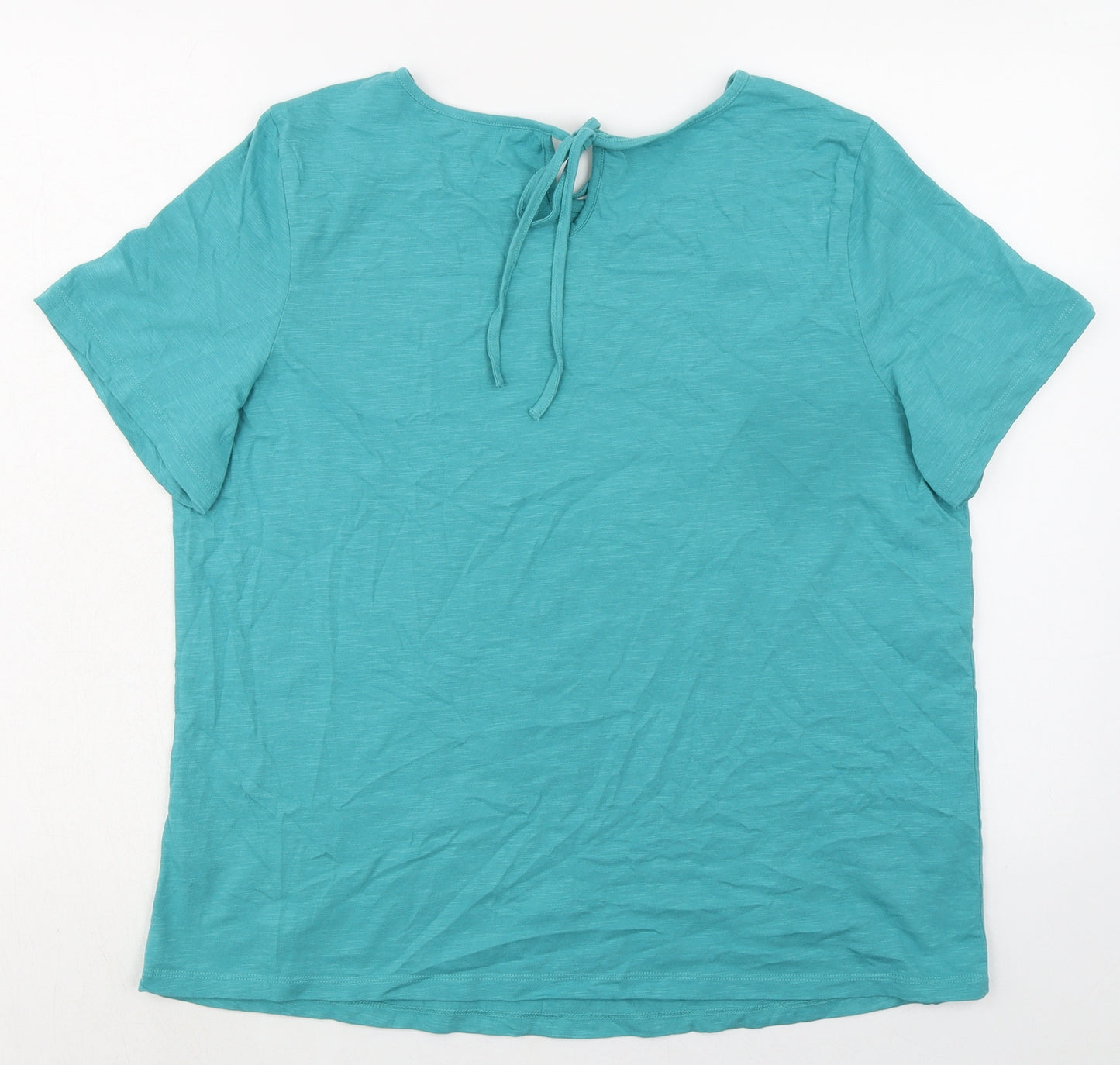 Bonmarché Womens Green 100% Cotton Basic T-Shirt Size 16 Boat Neck - Broderie Anglaise Details