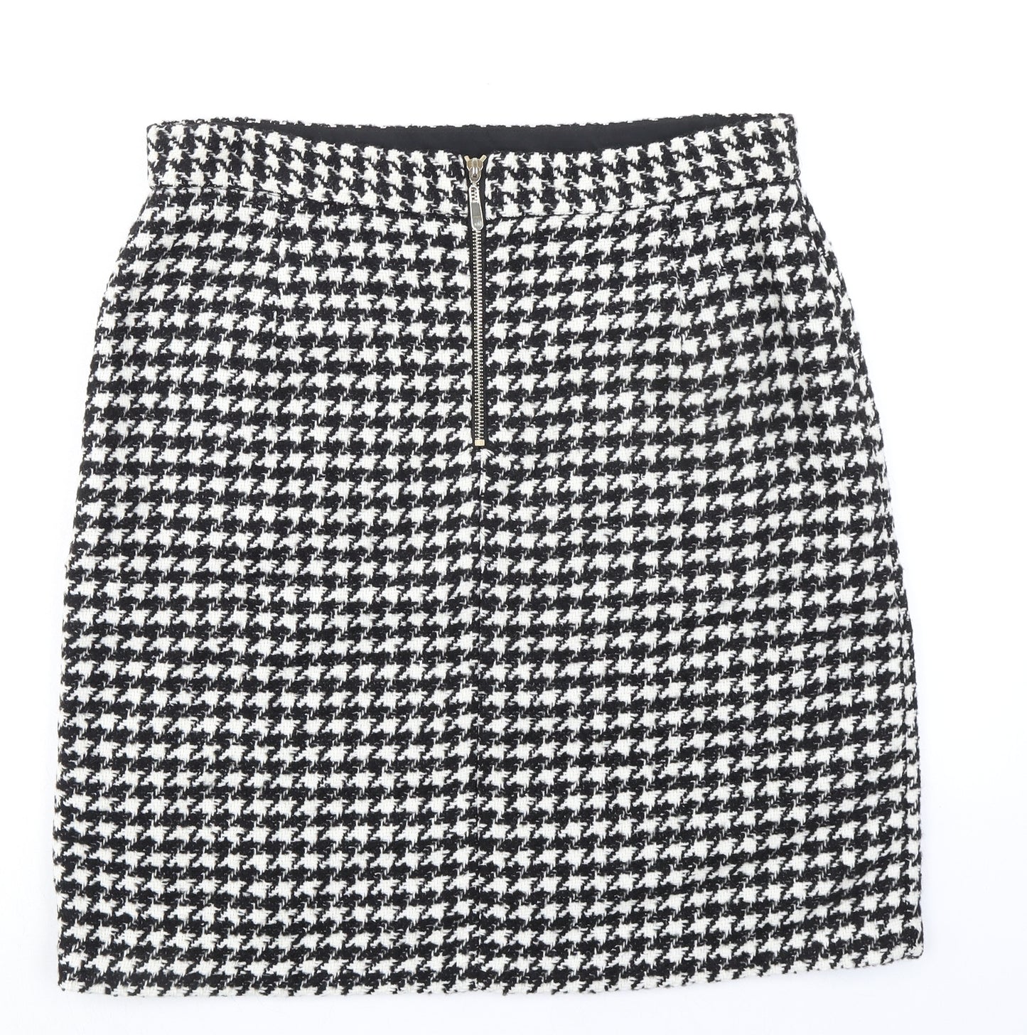 Marks and Spencer Womens Black Geometric Acrylic A-Line Skirt Size 14 Zip - Houndstooth pattern