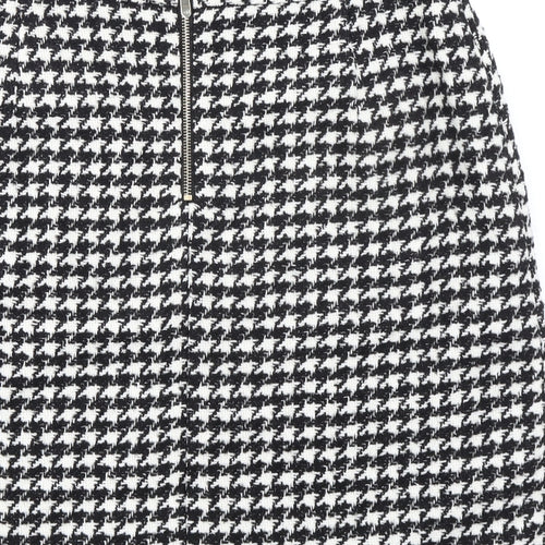 Marks and Spencer Womens Black Geometric Acrylic A-Line Skirt Size 14 Zip - Houndstooth pattern