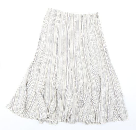 Per Una Womens Beige Striped Linen Swing Skirt Size 8 Zip
