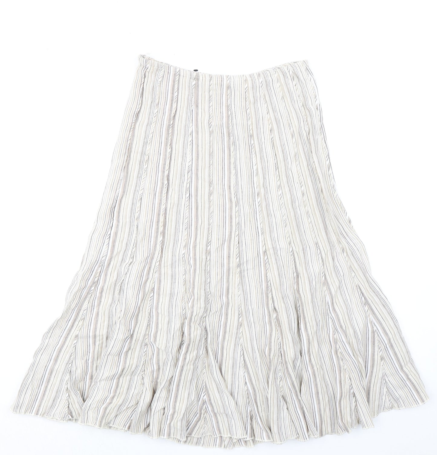 Per Una Womens Beige Striped Linen Swing Skirt Size 8 Zip
