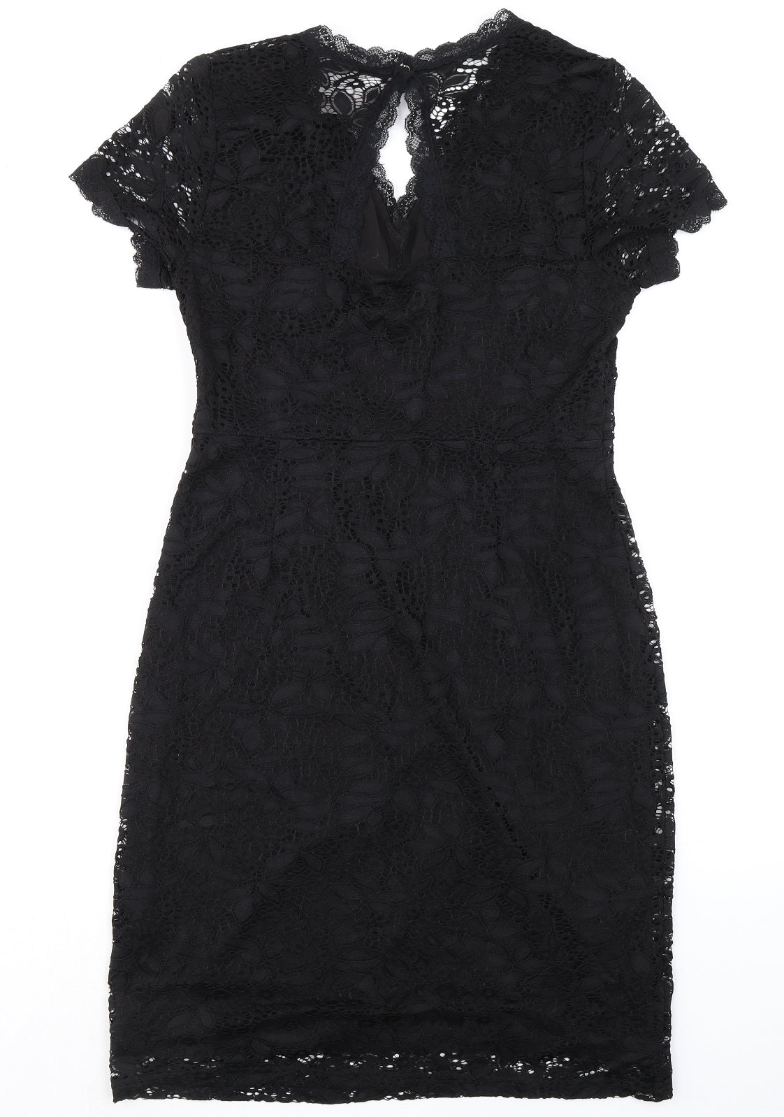 Yumi Womens Black Polyamide Pencil Dress Size 12 V-Neck Button