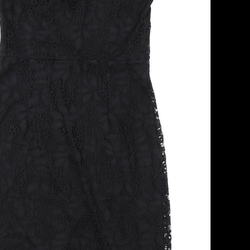 Yumi Womens Black Polyamide Pencil Dress Size 12 V-Neck Button