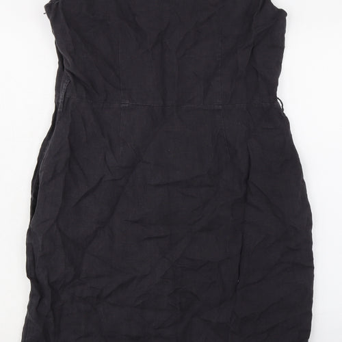 Jigsaw Womens Black Linen Pencil Dress Size 14 V-Neck Zip