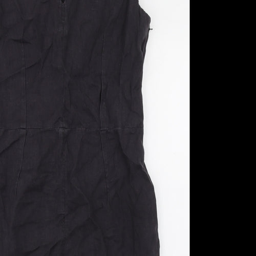 Jigsaw Womens Black Linen Pencil Dress Size 14 V-Neck Zip