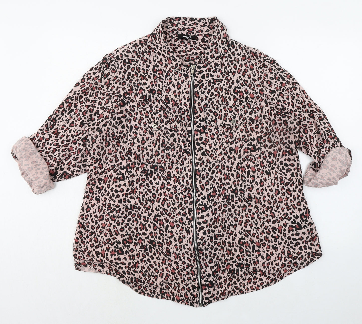Klass Womens Multicoloured Animal Print Viscose Basic Blouse Size 16 Collared - Leopard Print