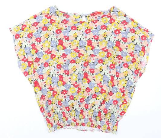 NEXT Womens Multicoloured Floral 100% Cotton Basic Blouse Size 18 Round Neck