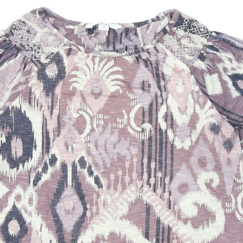 NEXT Womens Purple Geometric 100% Cotton Basic Blouse Size 8 Round Neck