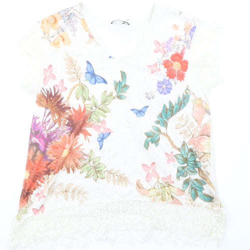 Per Una Womens Multicoloured Geometric Polyester Basic Blouse Size 12 V-Neck - Butterflies and Flowers