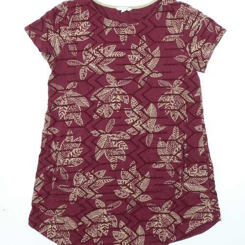 White Stuff Womens Purple Geometric 100% Cotton A-Line Size 14 Round Neck Pullover - Leaf pattern