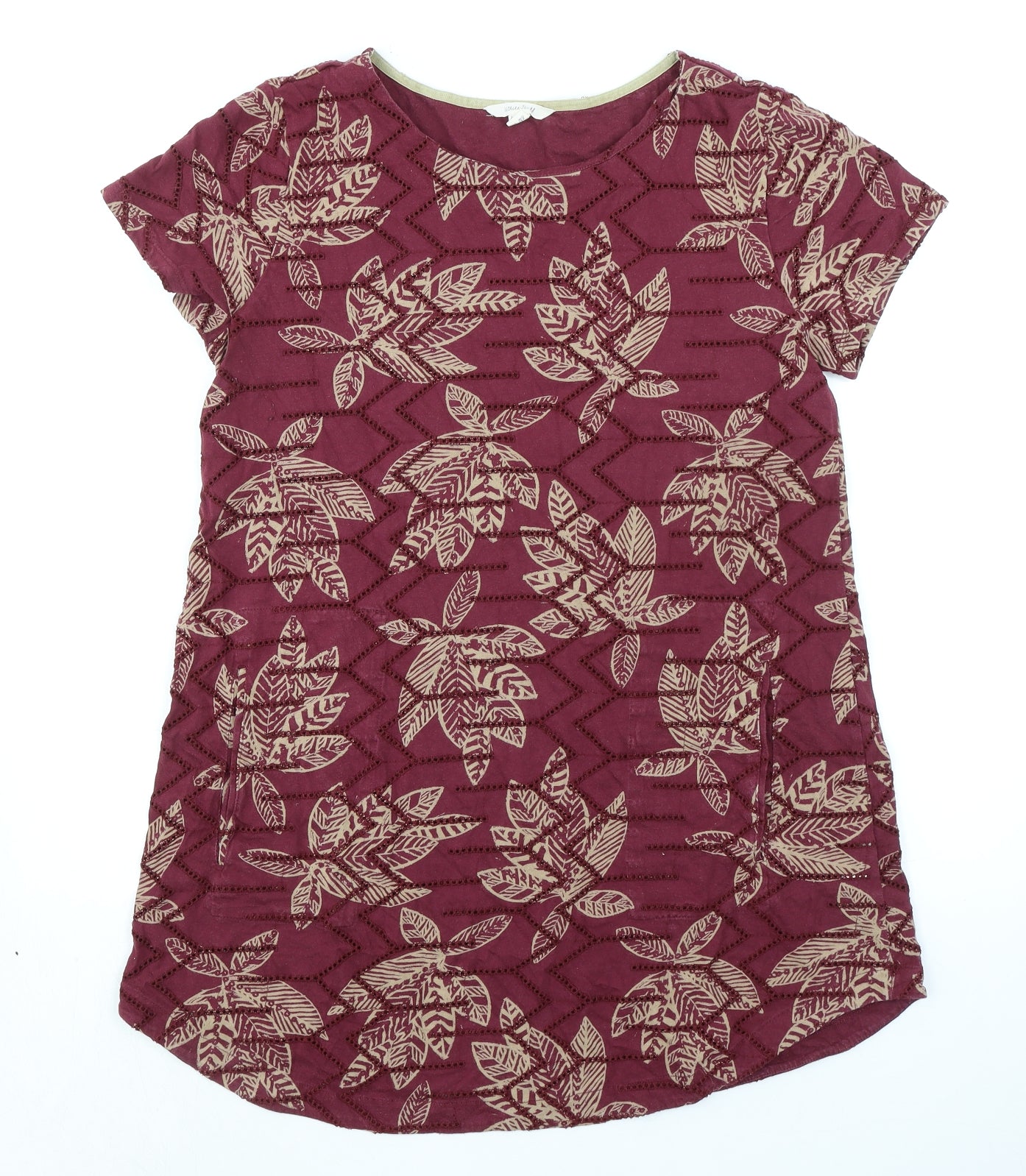 White Stuff Womens Purple Geometric 100% Cotton A-Line Size 14 Round Neck Pullover - Leaf pattern