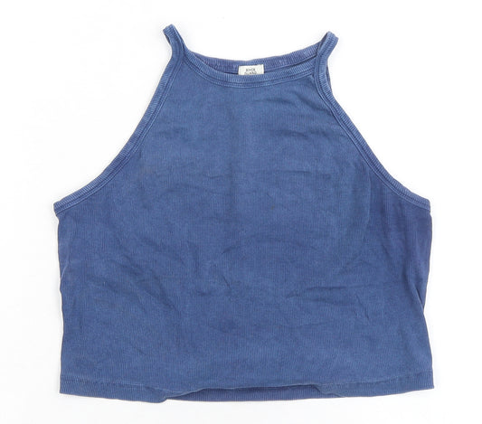 River Island Womens Blue Cotton Cropped Tank Size 12 Round Neck