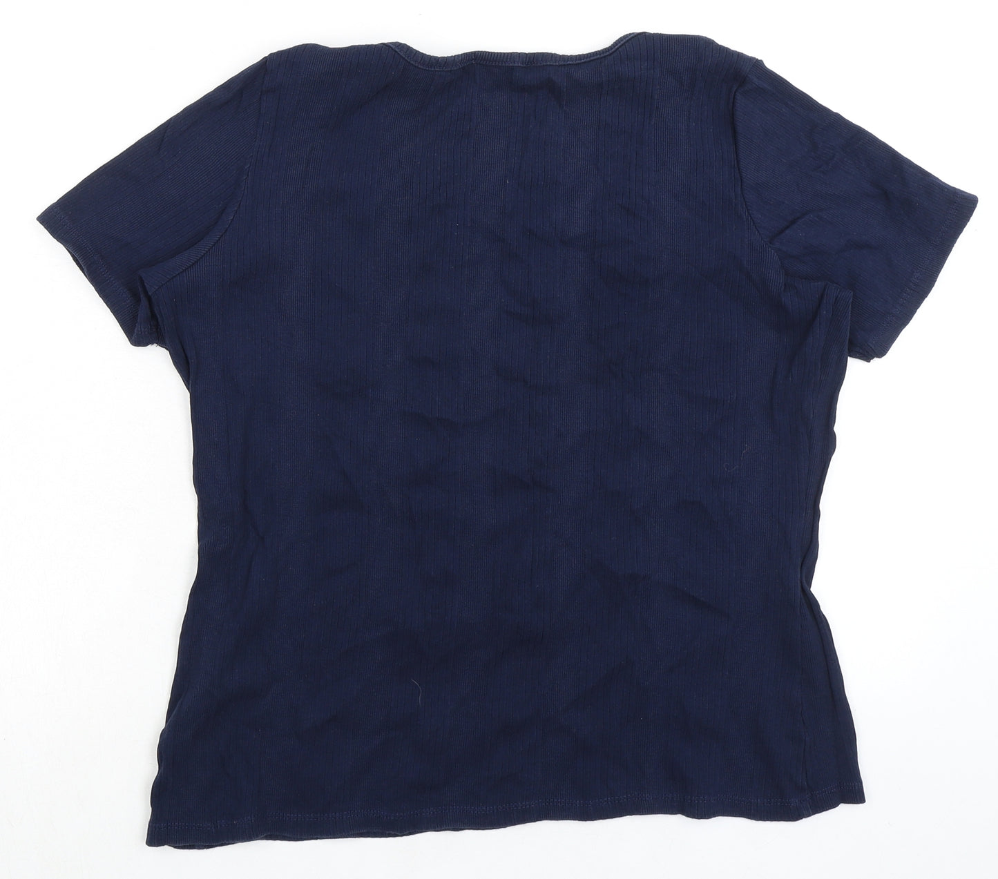 Marks and Spencer Womens Blue 100% Cotton Basic T-Shirt Size 18 Round Neck