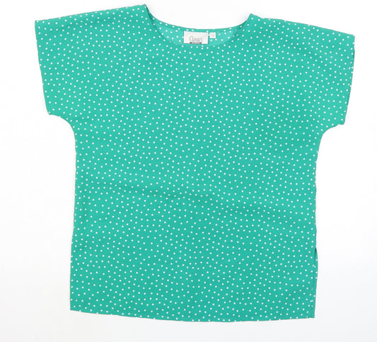 Classics Womens Green Polka Dot Polyester Basic Blouse Size 12 Round Neck