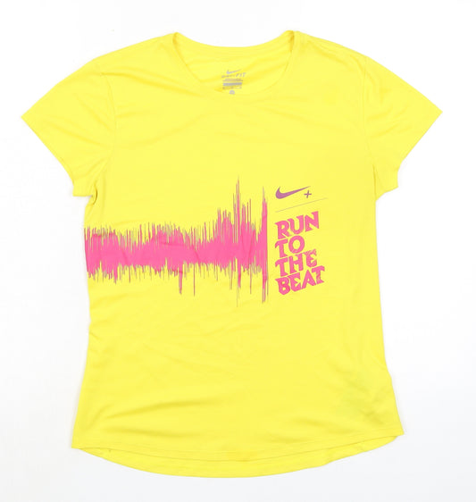 Nike Womens Yellow Polyester Basic T-Shirt Size S Round Neck Pullover