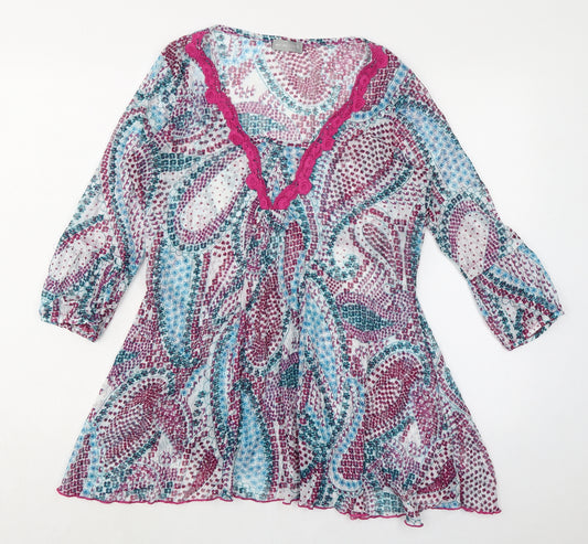 Per Una Womens Multicoloured Geometric Polyester Tunic Blouse Size 14 Square Neck