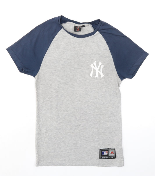 Majestic Mens Grey Colourblock Cotton T-Shirt Size XS Crew Neck - New York Yankees