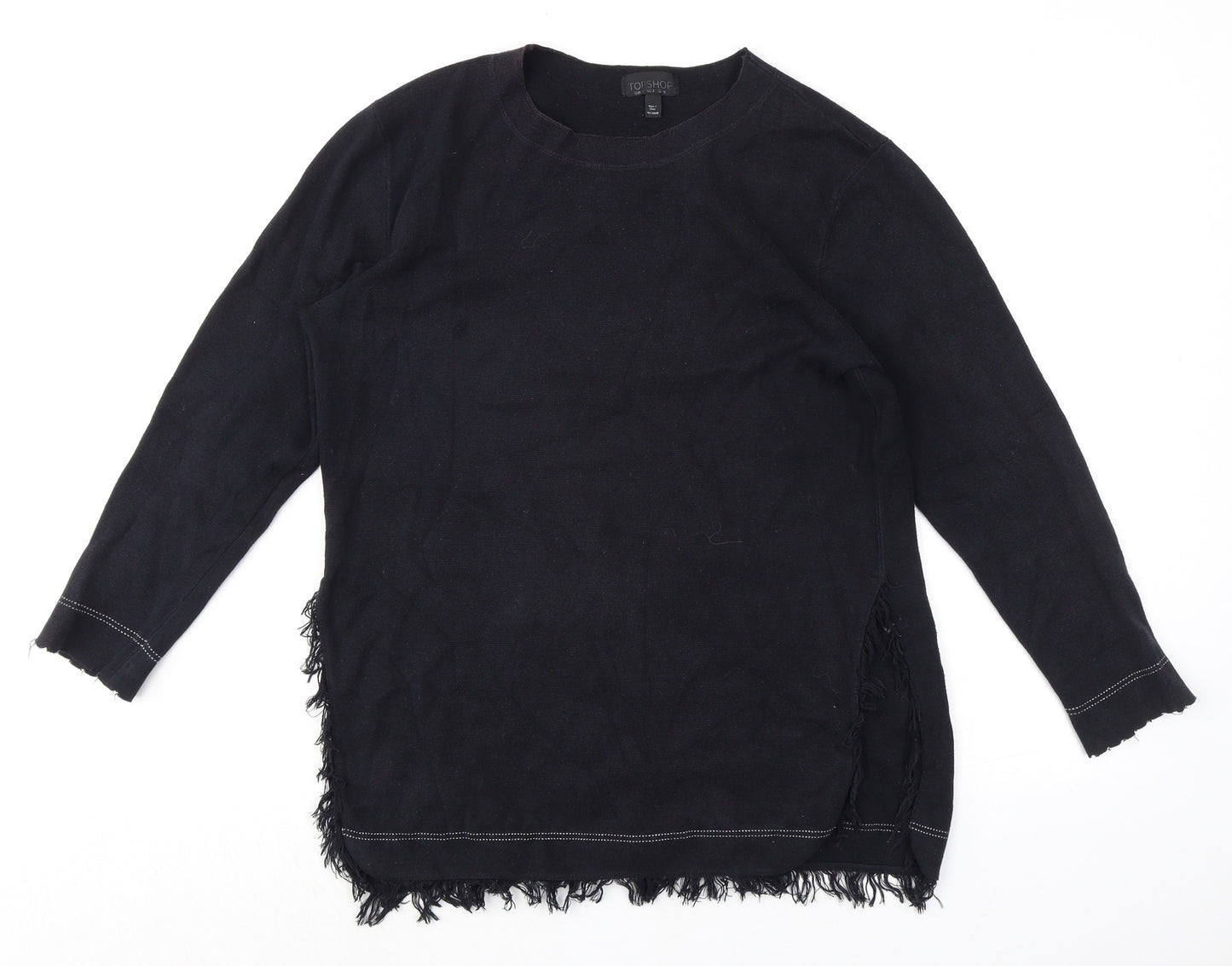 Topshop Womens Black Crew Neck 100% Cotton Pullover Jumper Size 8