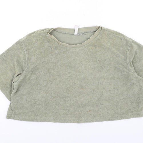 H&M Womens Green Polyester Cropped T-Shirt Size S Crew Neck